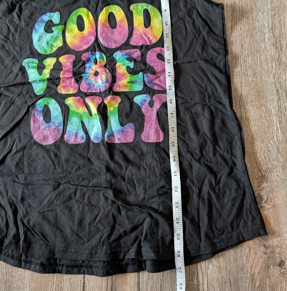 Graphic Tank Top Good Vibes Only Black with Rainbow Tie Dye Size XL NWT - Picture 10 of 10